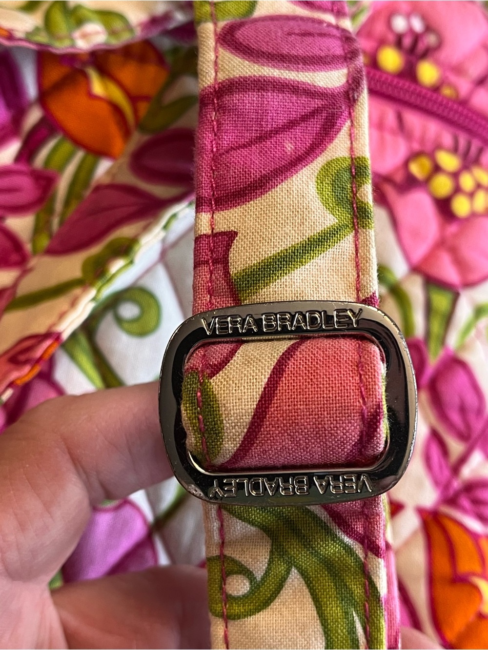 Vera Bradley Retired Lilli Bell Pink Orange Green Quilted Adjustable Backpack - Picture 4 of 10